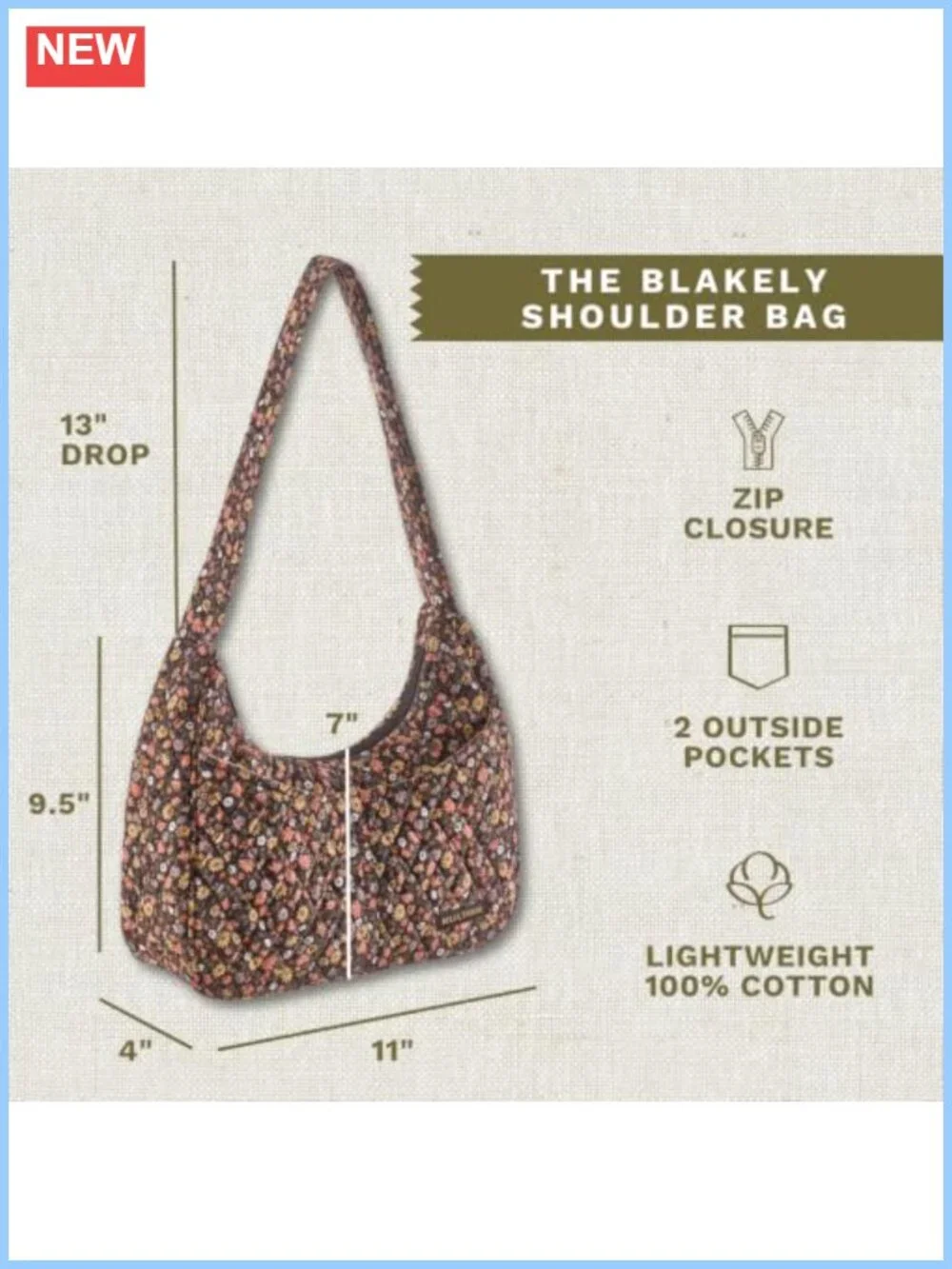 Quilted Cotton Shoulder Bag for Women Hobo Lightweight